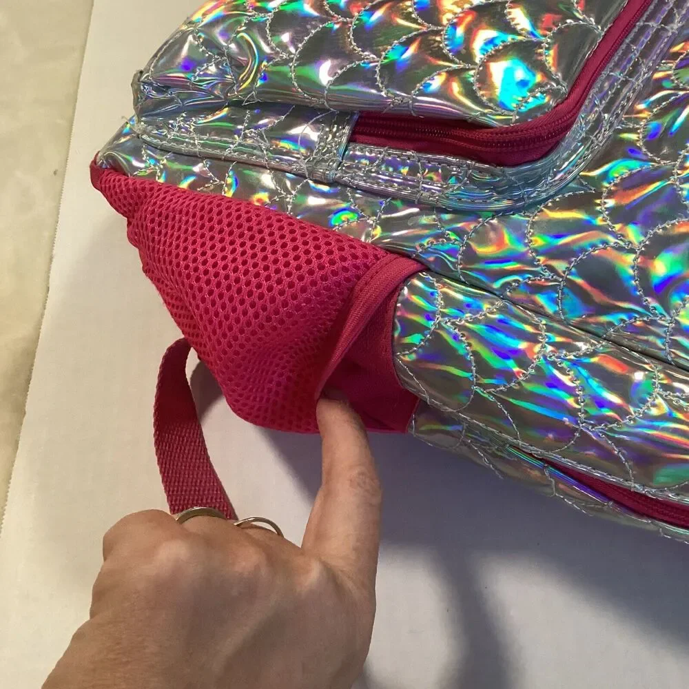 Kids' Mermaid Quilted Backpack Pink And Silver 2 Pockets And 2 Drink Pockets